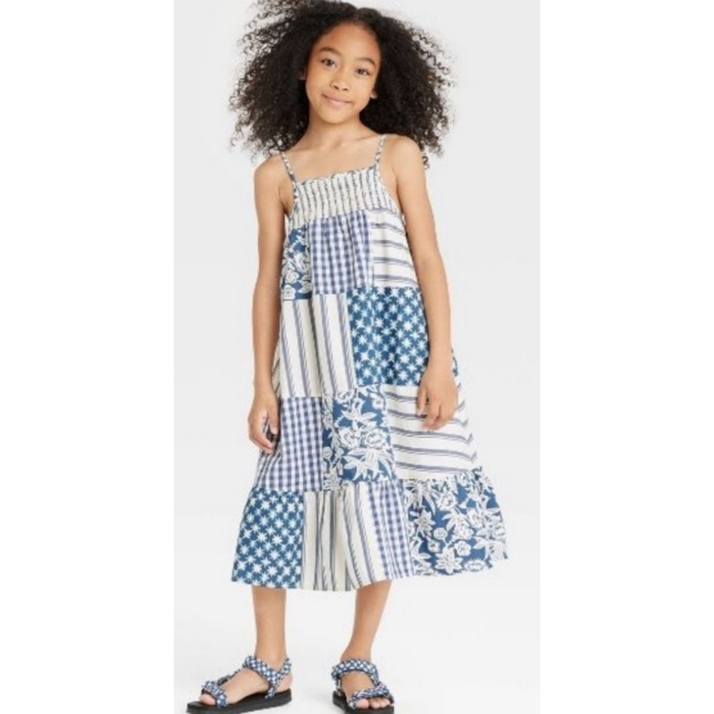 Cat & Jack Patchwork Sundress Blue & White Size M (7-8)